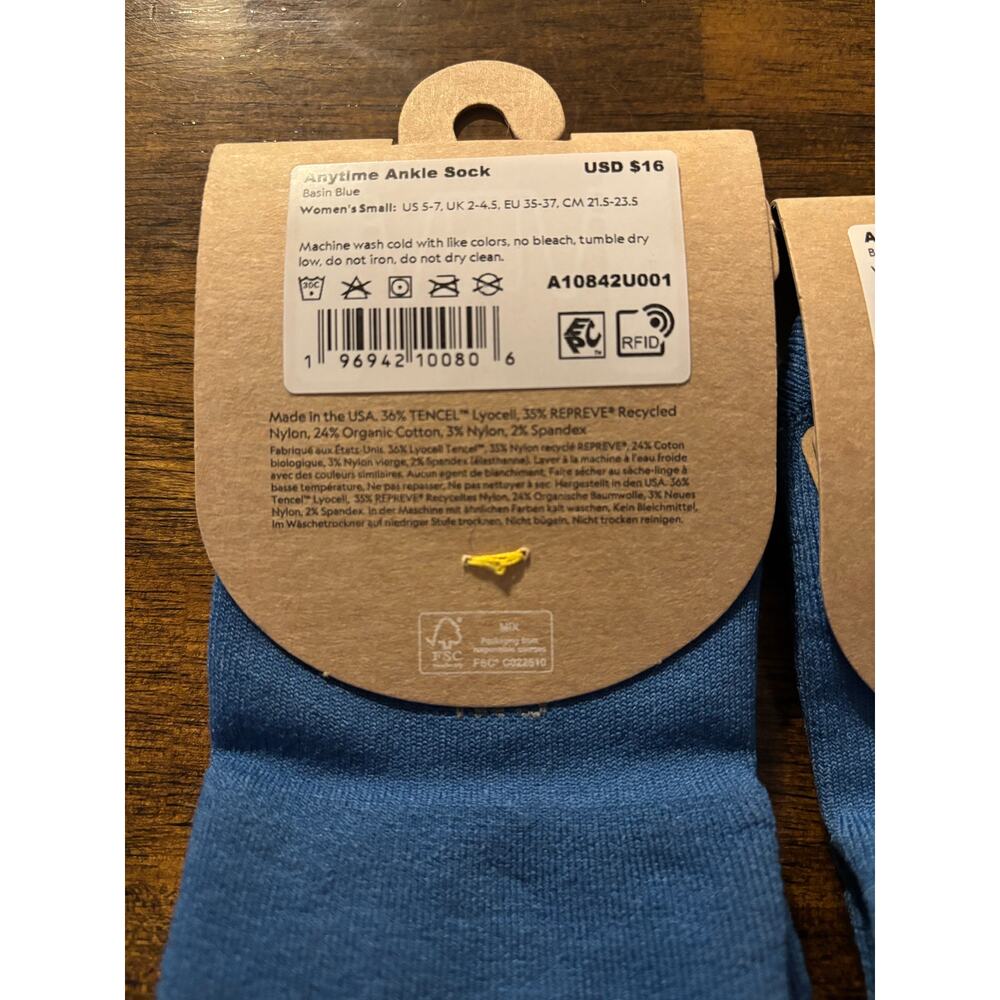 Allbirds Women’s Small Anytime Ankle Sock Organic Cotton Tencel Blend Blue Basin - Picture 3 of 4